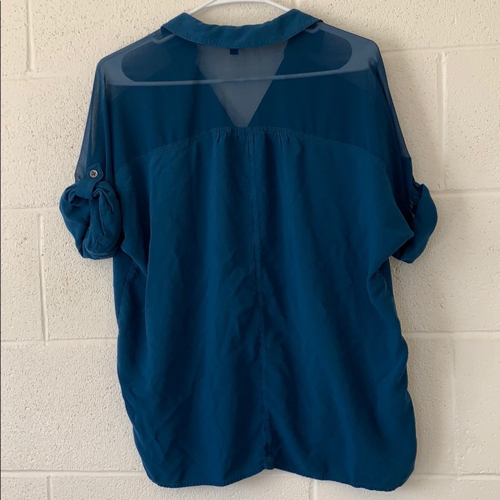 Sheer Shoulder Button Up Blouse - Picture 2 of 2